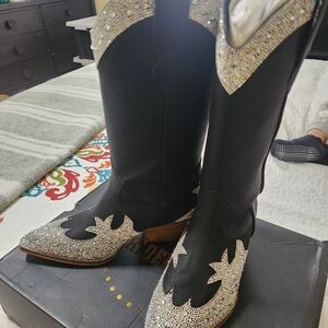 Sparkling Black and Silver Women's Heeled Boots